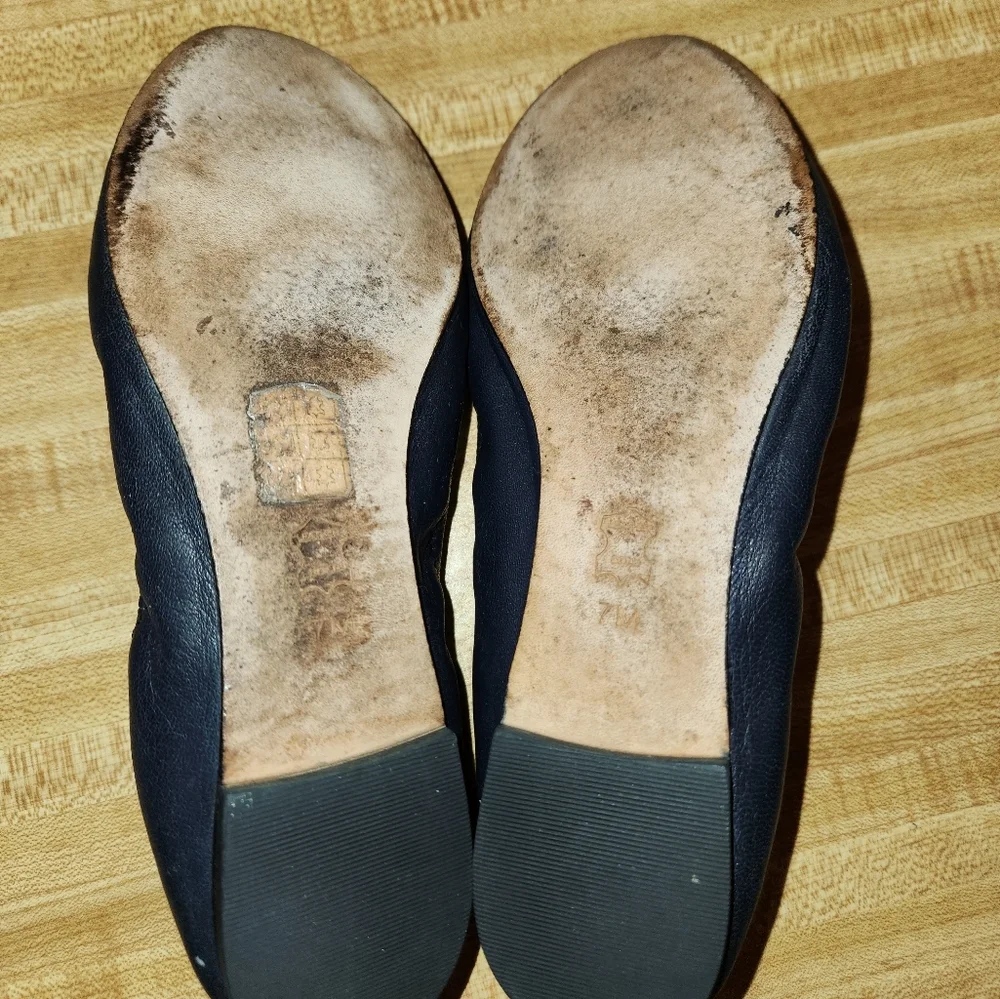 TORY BURCH Minnie Embellished Logo Travel Ballet Flat, size 7M